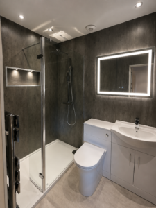 Modern shower enclosure with shower niche
