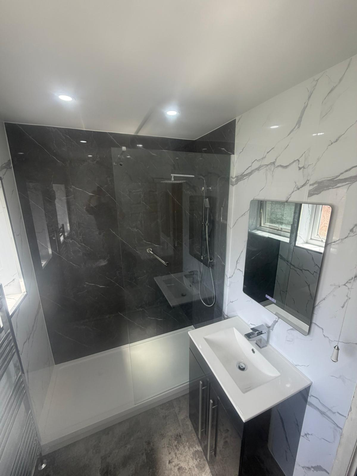 Modern Dark grey Marble Walk in Shower